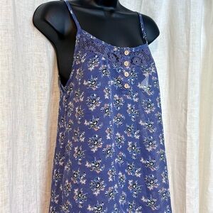 Floral Spaghetti Strap Chiffon Tunic with Wood Buttons Lace Detail